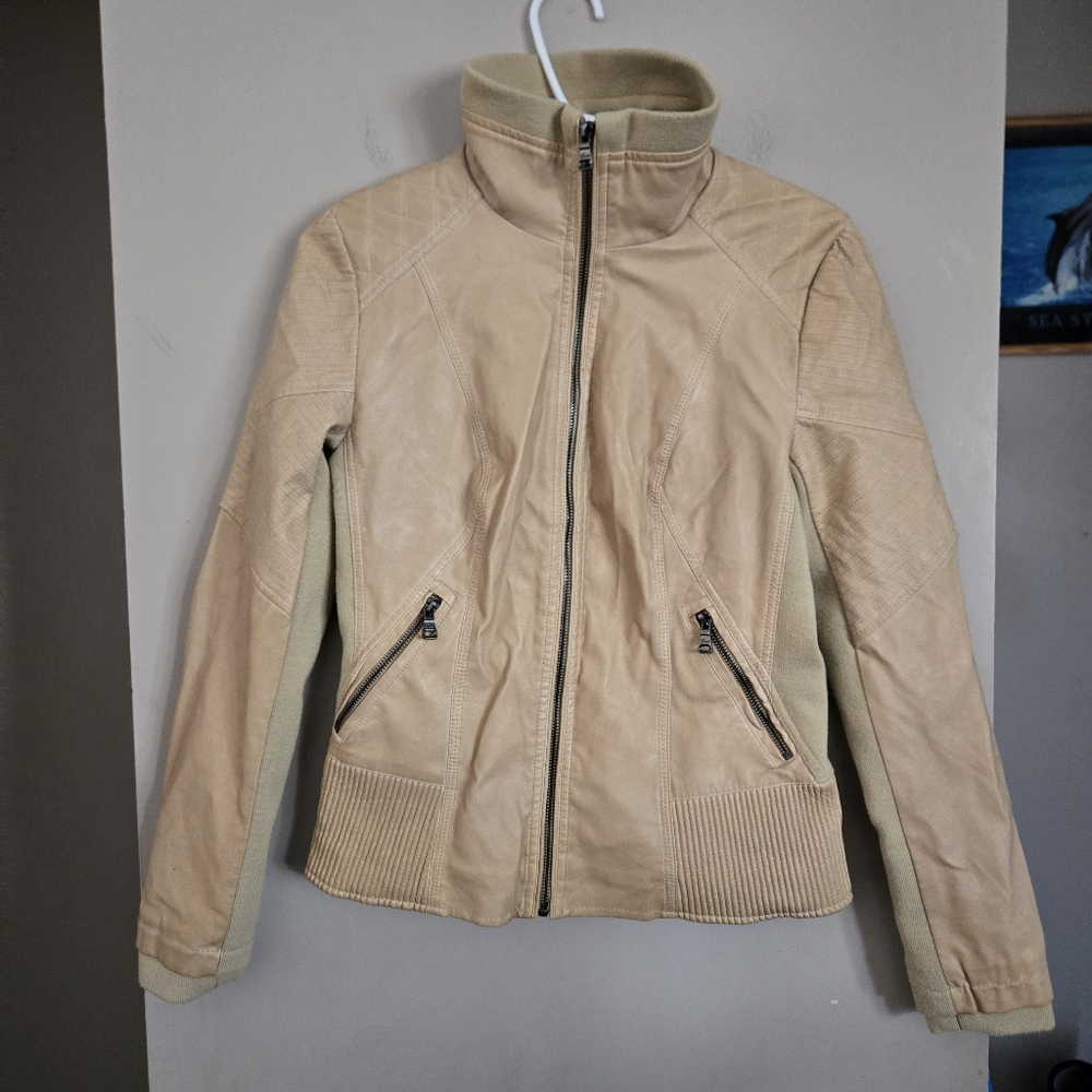 Guess NWT Moto Jacket Women Biker Tan Camel Medium Coat Top Bomber Y2K - Picture 10 of 15